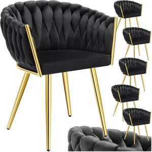 tectake® - Set van 6 Fluwelen eetkamerstoelen - Kuipstoel met armleuning in knooplook - Eetkamerstoel - Moderne eetkamerstoel voor woonkamer en eetkamer - Keukenstoel - Kaptafelstoel - Slaapkamerstoel - Diverse kleuren - Zwart/Goud