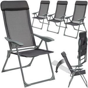 tectake® Tuinstoelen - Antraciet - Aluminium Frame - 5-Voudig Verstelbaar