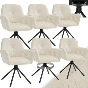 tectake® Draaifauteuil Lenia - Set van 6 Draaifauteuils met Armleuning - Draaibare Eetkamerstoel - Draaibare Fauteuils - Gestoffeerd - Fluweellook Crème/Zwart