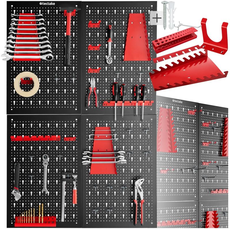 tectake - Gereedschapswand - 4-delig - Staal - Geperforeerd - Werkplaatsinrichting