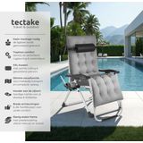 tectake® 2 x Opklapbare ligstoel - Ligbed - Tuinligstoel - Traploos verstelbaar - Buitenfauteuil voor balkon of tuin - Ligstoel met extra dik kussen - Relaxligstoel - Belastbaar tot 200 kg - Grijs - Set van 2