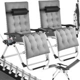 tectake® 2 x Opklapbare ligstoel - Ligbed - Tuinligstoel - Traploos verstelbaar - Buitenfauteuil voor balkon of tuin - Ligstoel met extra dik kussen - Relaxligstoel - Belastbaar tot 200 kg - Grijs - Set van 2