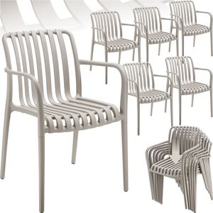 Tuinstoelen Alcudia, weerbestendig, stapelbaar - taupe, Set van 6