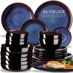 MÄSER 934021, Serie Niara, Modernes Teller Set Für 6 Personen In Aufregendem Vintage Look 12 Teiliges Tafelservice Aus Keramik In Grau Und Schwarz Steinzeug