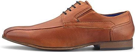 bugatti Derby lage business schoen van leer, derby met elastiek en parallelle naad voor heren, Cognac.