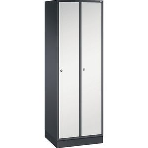 C+P Lockerkast Intro, breedte 620 mm, 2 afdelingen, kastframe zwartgrijs, deuren lichtgrijs