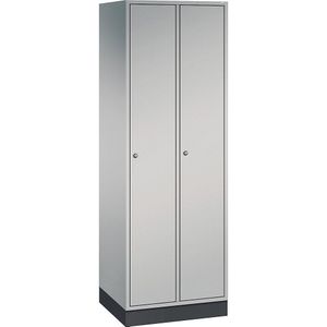 C+P Lockerkast Intro, breedte 620 mm, 2 afdelingen, kastframe blank aluminiumkleurig, deuren blank aluminiumkleurig