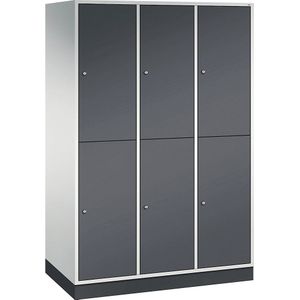 C+P Lockerkast met twee verdiepingen Intro, 3 compartimenten, lichtgrijs / zwartgrijs, b x d = 1220 x 600 mm