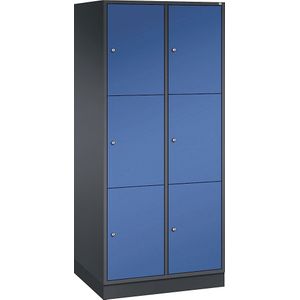 C+P Drievoudige locker Intro, 2 compartimenten, zwartgrijs / gentiaanblauw, b x d = 820 x 600 mm