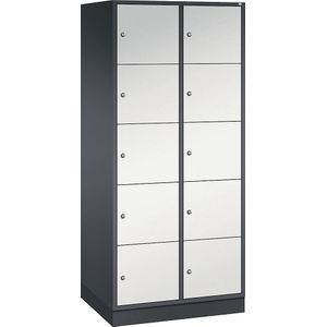 C+P INTRO stalen lockerkast, vakhoogte 345 mm, b x d = 820 x 600 mm, 10 vakken, kastframe zwartgrijs, deuren lichtgrijs