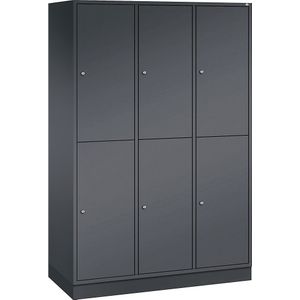 C+P Lockerkast met twee verdiepingen Intro, 3 compartimenten, zwartgrijs, b x d = 1220 x 500 mm