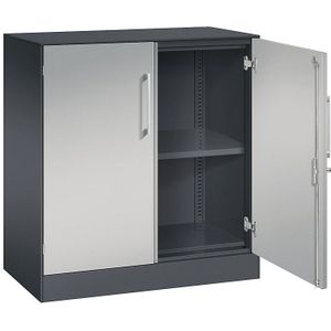 C+P Vleugeldeurkast ASISTO, hoogte 897 mm, breedte 800 mm, 1 legbord, zwartgrijs/blank aluminiumkleurig