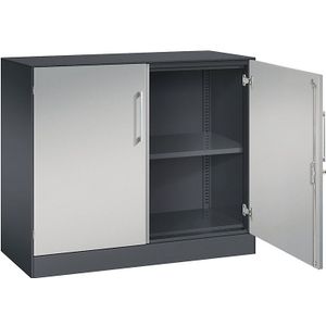 C+P Vleugeldeurkast ASISTO, hoogte 897 mm, breedte 1000 mm, 1 legbord, zwartgrijs/blank aluminiumkleurig