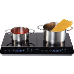 MEDION dubbele inductiekookplaat met twee kookplaten, 3500 watt, 10 temperatuurniveaus, LED-display, MD 15324, zwart