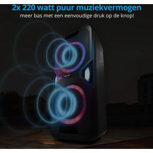 Bluetooth Party Speaker Medion P61468 - LED licht - 2 x 22 W RMS - karaoke functie - Zwart