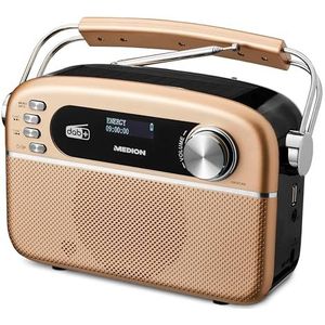 Medion E66809 Retro radio - DAB+/PLL FM-radio - elk 30 voorkeuzezenders - Bluetooth 5.3 - zonnepaneel - geïntegreerde Li-Ion batterij - 2,5 W RMS