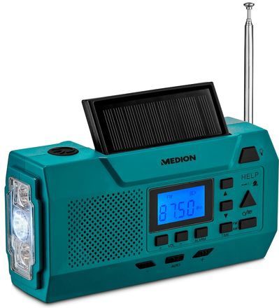 MEDION - E66806 - Noodradio - Zonne-energie - Dynamo Handzwengel - FM-radio - Zaklamp - SOS Noodfunctie