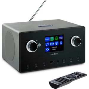 MEDION P85444 2.1 Internetradio met Subwoofer (DAB+, UKW Radio, Spotify Connect, WLAN, Bluetooth, Streaming, Equalizer, kleurendisplay, USB, AUX, wekker, sluimerfunctie, slaaptimer) titanium