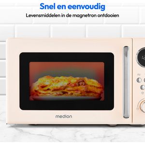 MEDION retro magnetron (20 liter, ca. 800 watt, 5 magnetronstanden, 8 automatische programma's, digitaal display, ontdooifunctie, compact, MD15000) beige