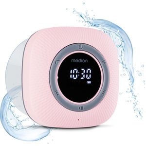 MEDION S66884 Douche radio met Bluetooth (Badkamerradio, FM radio, zuignap, LED display, IPX6 waterproof, geïntegreerde oplaadbare batterij, MD43884) roze