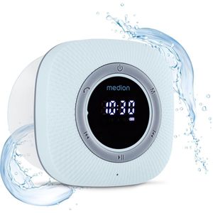 MEDION S66884 Douche radio met Bluetooth (badkamerradio, FM radio, zuignap, LED display, IPX6 waterproof, geïntegreerde oplaadbare batterij, MD43884) blauw
