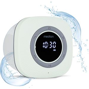 MEDION P66096 Douche radio met Bluetooth (badkamerradio, FM radio, zuignap, LED display, IPX6 waterproof, geïntegreerde oplaadbare batterij, MD43884) groen