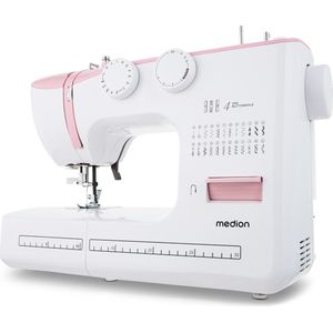 Medion Freiarm-Nähmaschine "SM60 (MD 10689), 60 Stichmuster, Rückwärtstaste, 60 Watt Motorleistung", 24 Programme, automatischer Einfädler, einstellbare Stichlänge und -breite, Nähloch