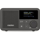 MEDION S66822 Draagbare mini DAB+ radio met Bluetooth (oplaadbare batterij, dimbaar kleurenscherm, telescopische antenne, sleeptimer, wekker, sluimerstand, AUX, USB-C) grijs