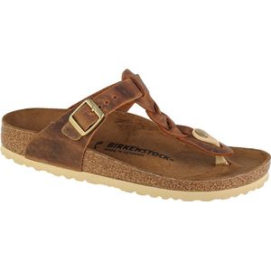 Birkenstock - Dames Slippers - Bruin - Gizeh Gevlochten Leer