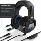 CSL Kopfhörer für PC, PS4 Pro, PS5, Xbox One S, Mikrofon, LED-Beleuchtung Gaming-Headset (Blaue LED-Beleuchtung, Kopfbügel variabel verstellbar, Bietet kristallklaren Hoch-, Mittel- und Tieftonbereich + dynamische Basswiedergabe, Klinke AUX, Klinkenanschluss, für Playstation, Xbox, Switch)