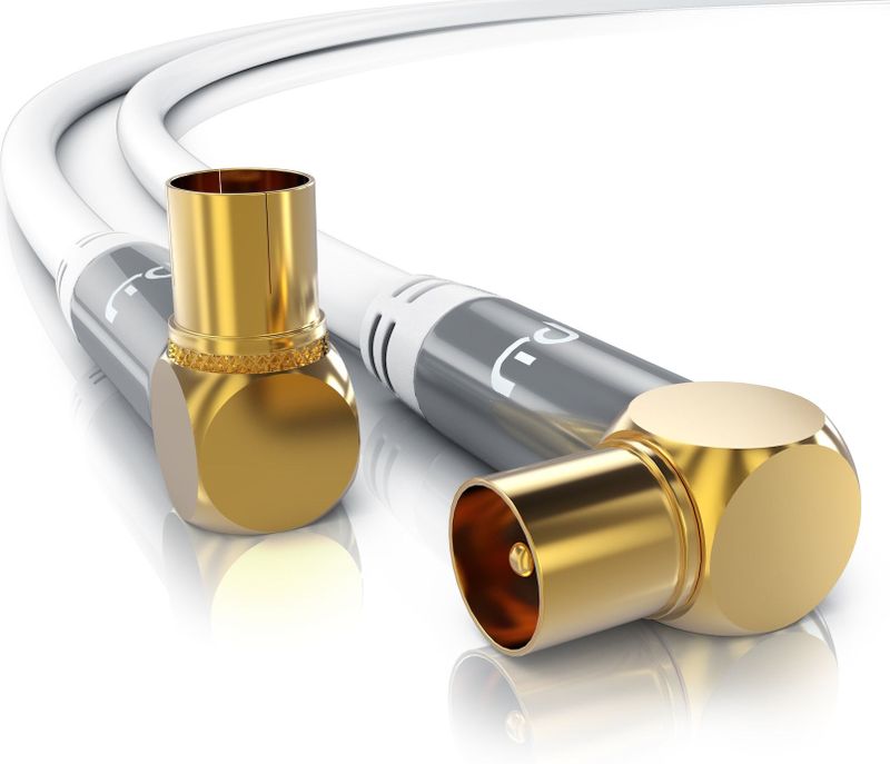 Primewire - Antennenkabel 90° gewinkelt, Koax, TV-Kabel, rf, iec, hdtv, 4-fach Schirmung, 75 Ohm, 120dB - 15m
