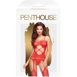 Penthouse Lingerie Hot Nightfall - Erotische Catsuit met Jarratels - Maat XL - Rood