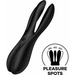 Satisfyer, Vibrator, vibrator om neer te zetten, Threesome 3, 14 cm, 2 motoren, voor stimulatie van clitoris en lippen, kleur: zwart