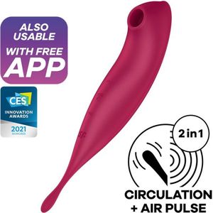 Satisfyer TWIRLING PRO vibrator met clitorsstimulator Red 19,9 cm