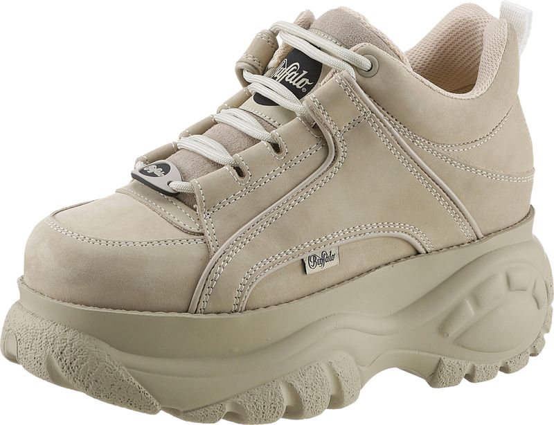 Buffalo London 1339-14 - Nette Schoenen - Crème - Nubuck Leer - Plateauzool