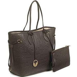 19V69 ITALIA Dames Shopper Bag Wol Dark Brown Silver, Donker bruin