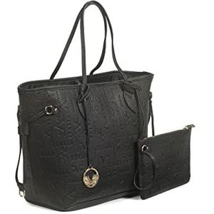 19V69 ITALIA Dames Shopper Bag Wol Zwart Zilver, Zwart