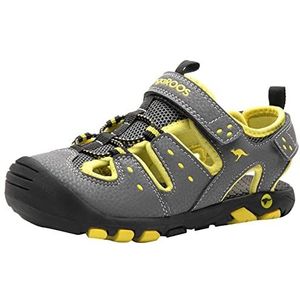 KangaROOS K-Trek sandalen voor kinderen, uniseks, Steel Grey Neon Yellow, 30 EU