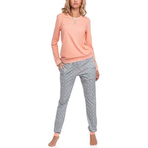 Merry Style - MS-MS10-168-PJ - Dames Pyjama - Zalm/Grijs - Katoen - Lange Mouwen, Lange Broek met Zakken