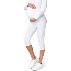Be Mammy BE-BE20-229-LE Dames Capri Zwangerschapsleggings - 3/4 Lengte - Katoen - Elasthan - Yogabroek - Wit - M