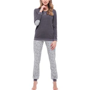 Merry Style - MS-MS10-168-PJ - Dames Pyjama - Donker Gemêleerd/Grijs - Katoen - Lange Mouwen, Lange Broek met Zakken
