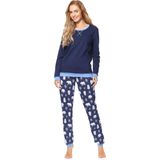 Merry Style - MS-MS10-168-PJ - Dames Pyjama - Donkerblauwe - Katoen - Lange Mouwen - Lange Broek met Zakken