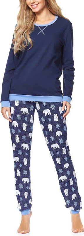 Merry Style - MS-MS10-168-PJ - Dames Pyjama - Donkerblauwe - Katoen - Lange Mouwen - Lange Broek met Zakken