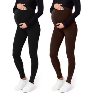 Be Mammy - BE-Leggings-02-2P - Zwangerschapsleggings - Zwart/Bruin - 2-Pack