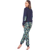 Merry Style - MS-MS10-168-PJ - Dames Pyjama - Marineblauwe/Blaadjes - Katoen - Lange Mouwen - Lange Broek met Zakken