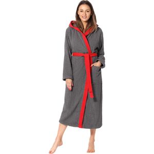 Ladeheid - LA-LA40-191-DG - Badjas - Donkergrijs/Rood - 100% Katoen - Wasmachine bestendig