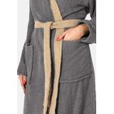 Ladeheid - Dames Badjas - Donkergrijs/Beige - 100% Katoen - Wasmachine bestendig