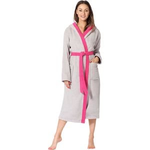 Ladeheid Dames met Capuchon - Wasmachine bestendig - 100% Katoen - Badstof - Grijs/Roze – XXL - LA-LA40-191-DG