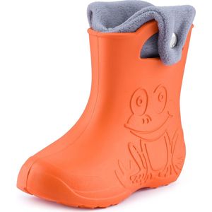 Ladeheid - LA-CA-FrogButton - Kinder Regenlaarzen - Oranje/Grijs - Rubber - Wasbare Binnenschoen
