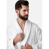 Ladeheid - Heren Badjas - Wit - 100% Katoen - Wafel Piqué - Met Capuchon